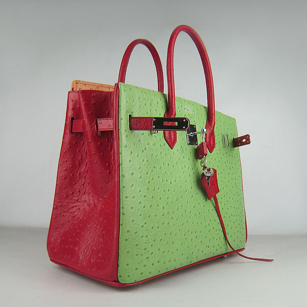 High Quality Fake Hermes Birkin 35CM Ostrich Veins Handbag Red/Orange/Green 6089